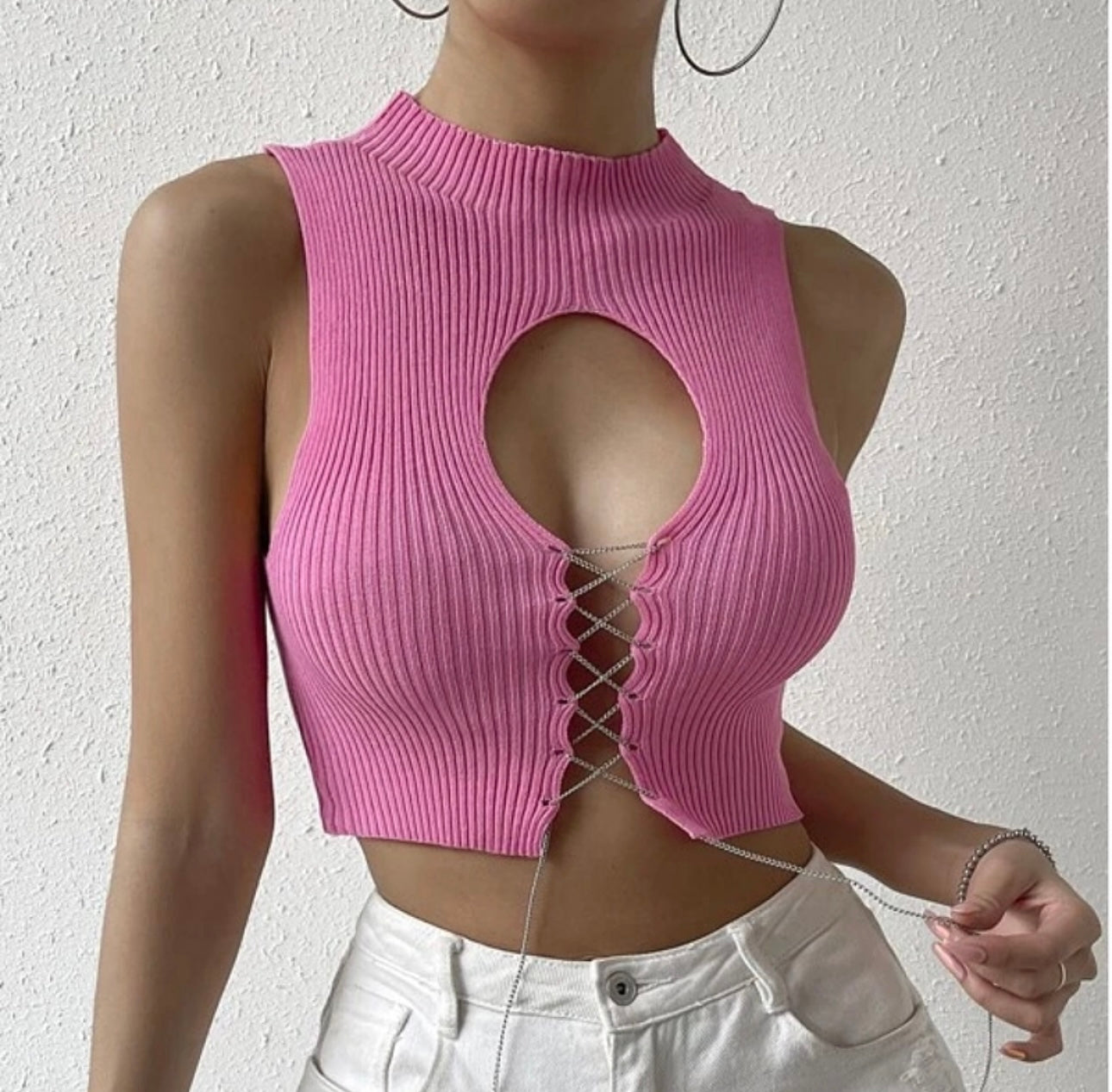 “Christie” (Sleeveless Cut-Out Crop Top)