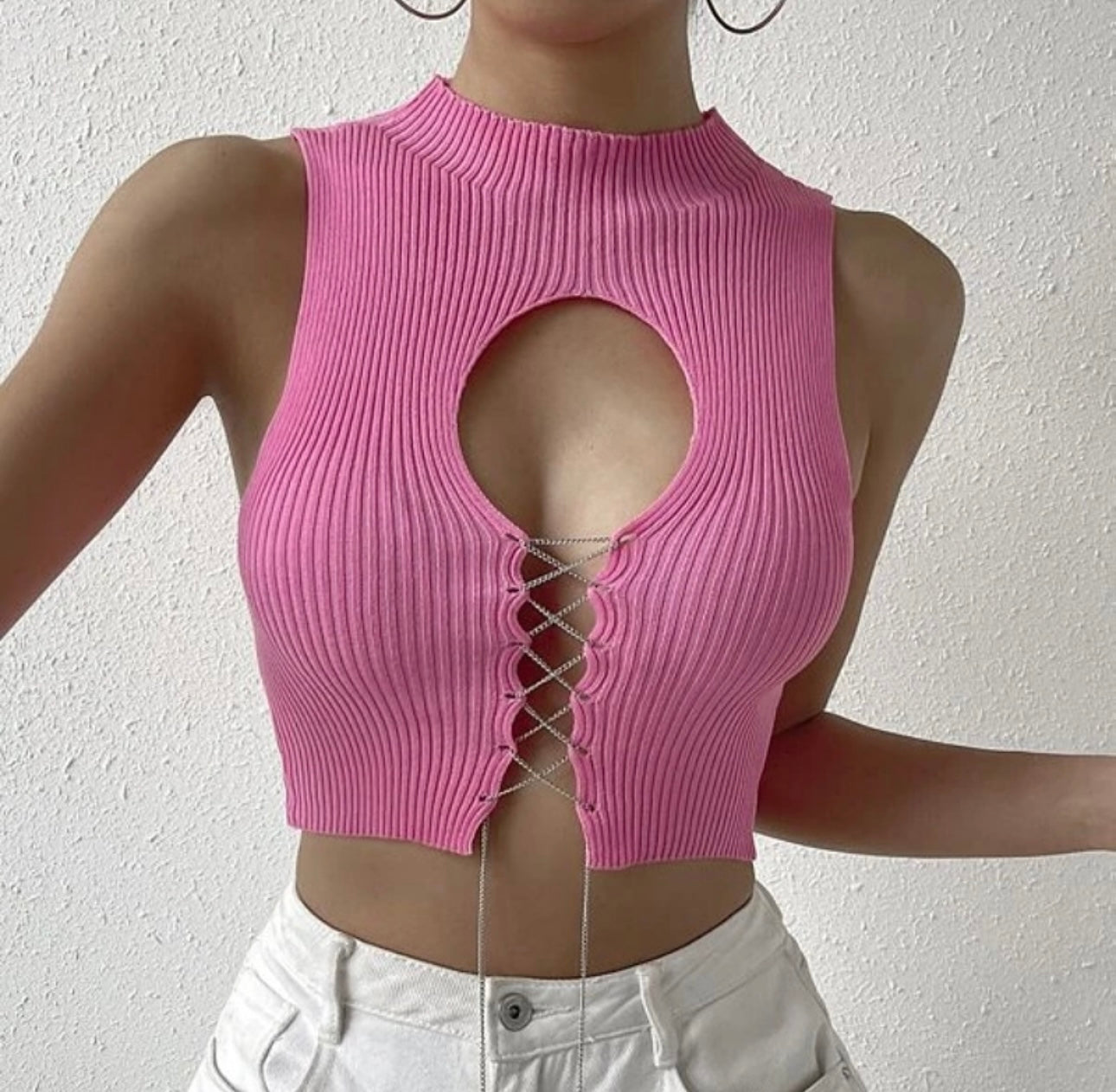 “Christie” (Sleeveless Cut-Out Crop Top)