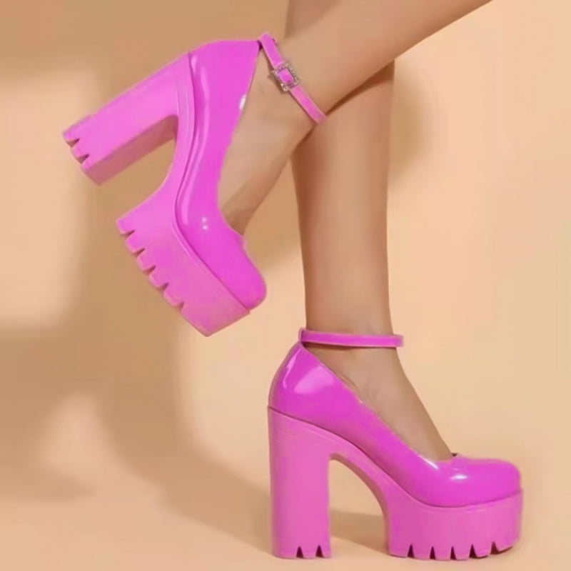 “Think Pink” (High Platform Heel Strap-Up Shoe)