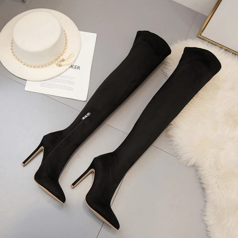“Suede Mami” (Tall Black Suede Thigh High Boots)