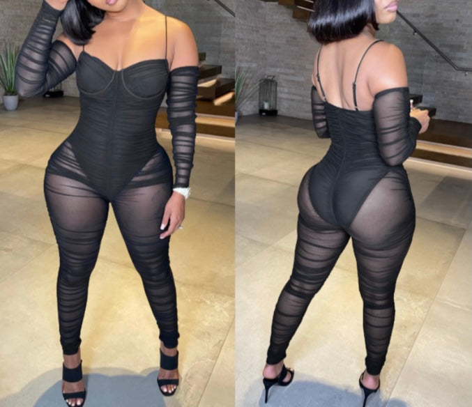 “Hourglass” (Cute Mesh 1-Piece Jumpsuit)