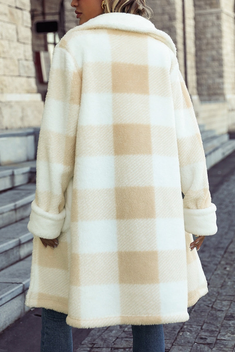 “Warm Embrace” (Plaid Fleece Mid Length Jacket)