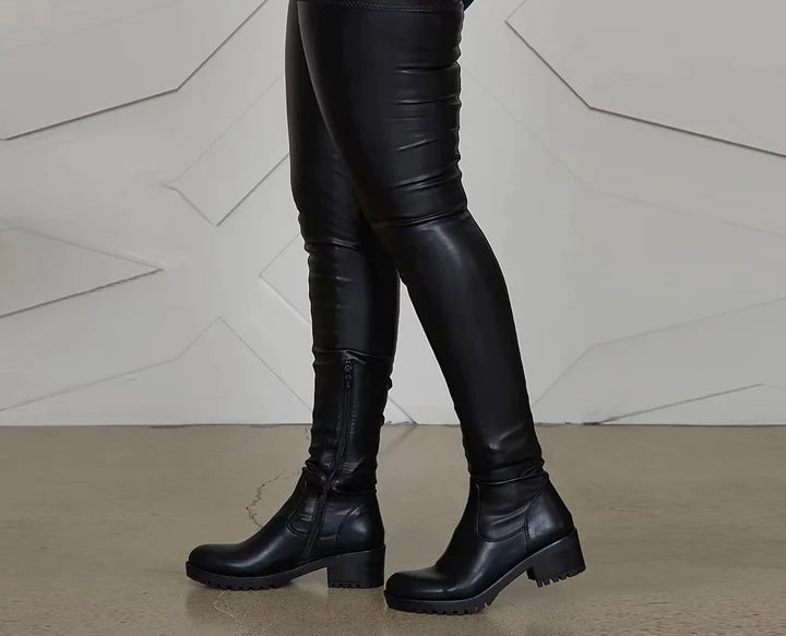 “Autumn Weather or Leather” (Knee-High Leather Flat Heel Boots)