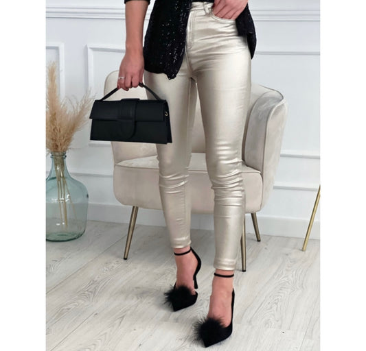 “Chrome Heart” (Metallic Look Jeans)