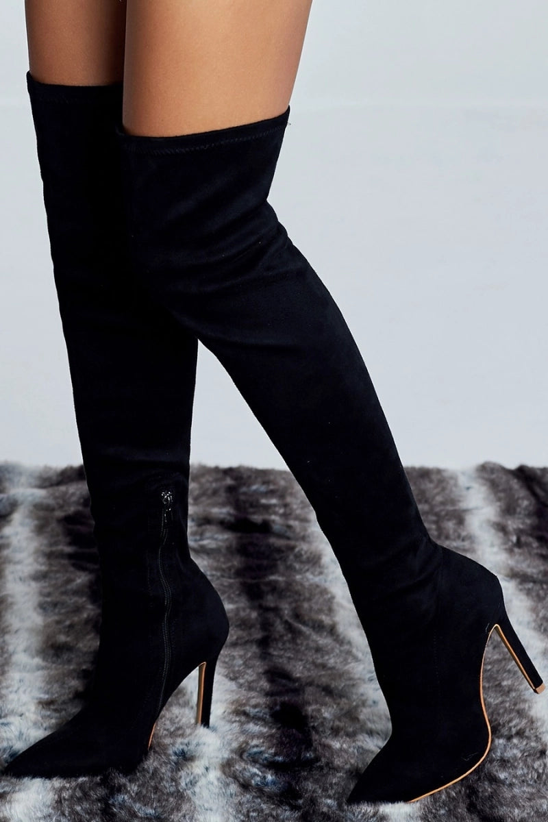 “Suede Mami” (Tall Black Suede Thigh High Boots)