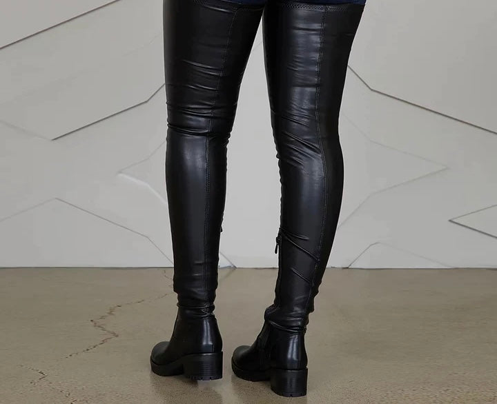 “Autumn Weather or Leather” (Knee-High Leather Flat Heel Boots)