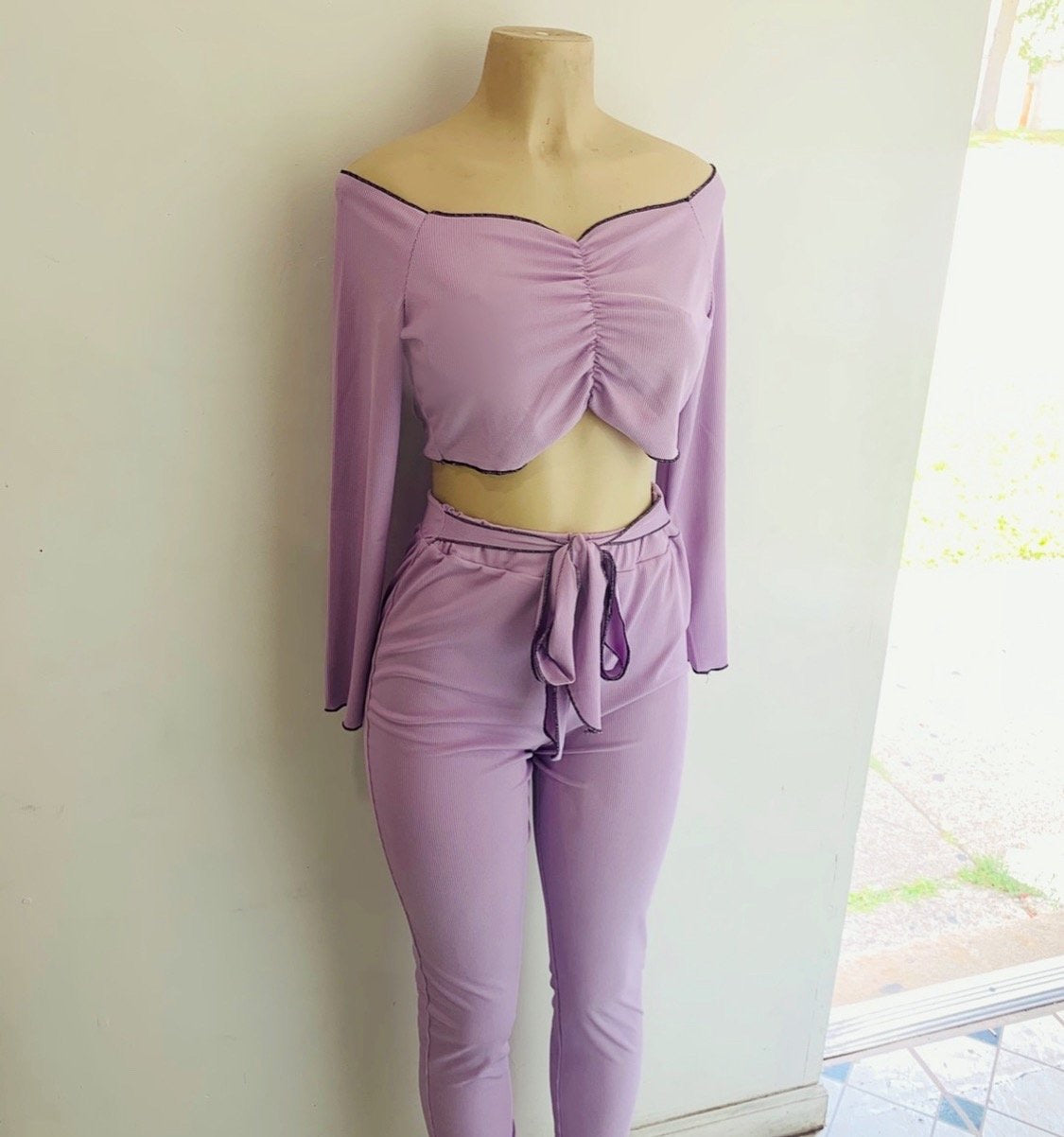 “Lavender” (2-piece Off Shoulder Set w| Matching Pants)