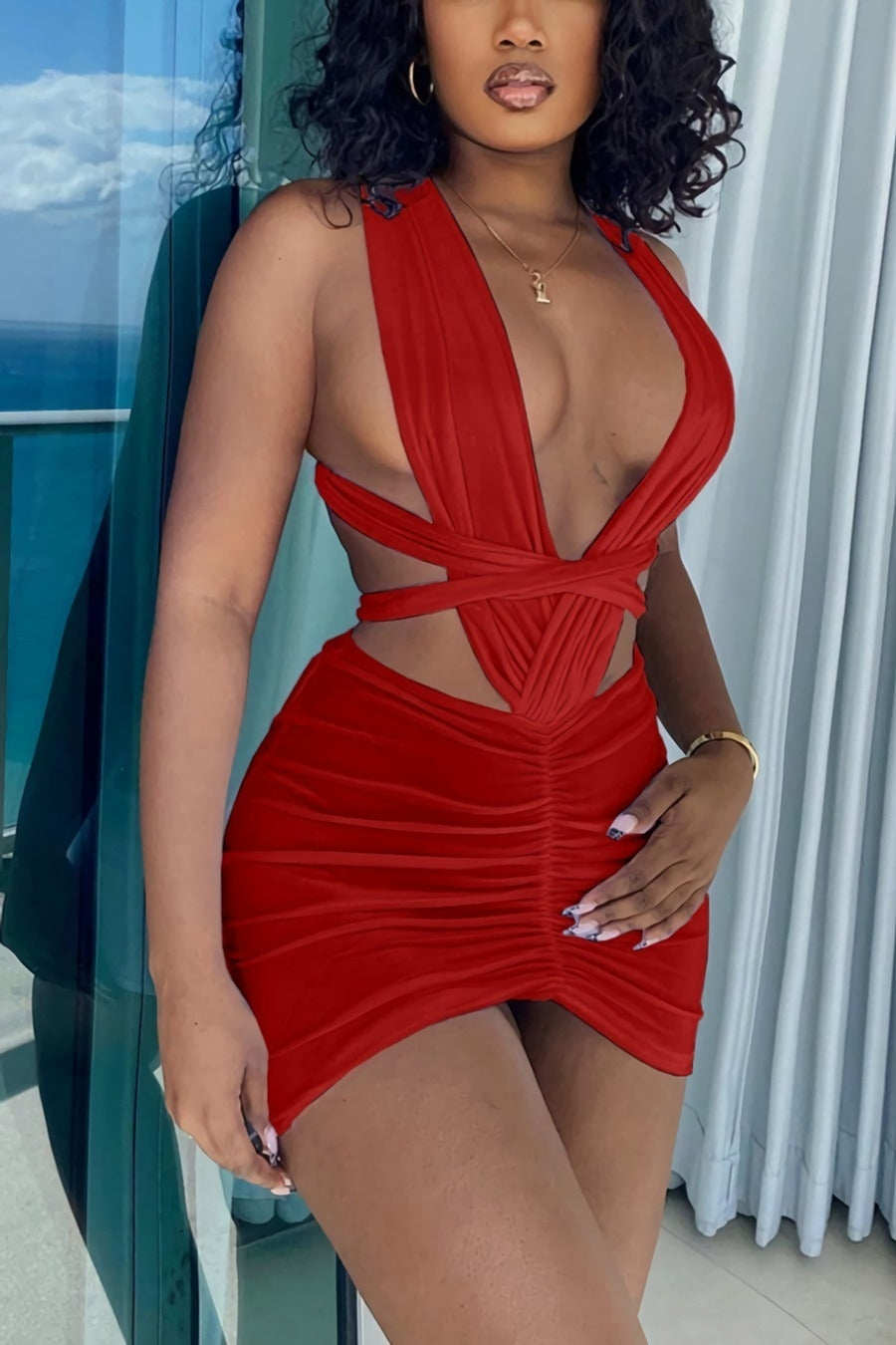 “Beachview” (Cut-Out V Shape Bodycon Dress)